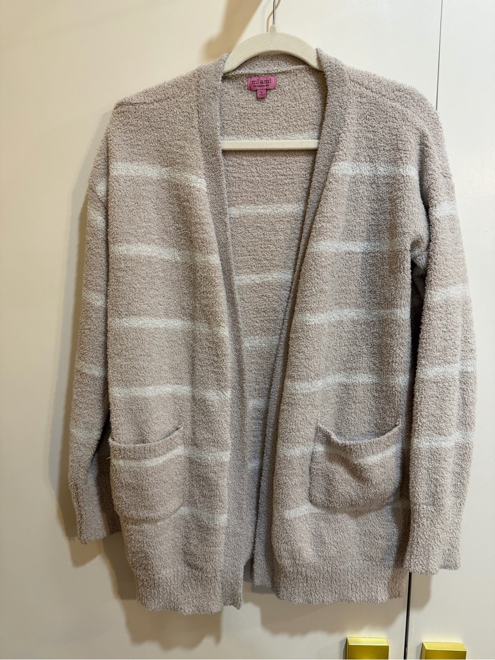miami Cream and White Striped Open-Front Cardigan - Picture 2 of 6